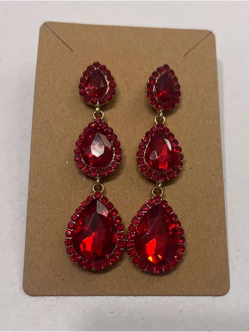 Ruby Red Teardrop Crystal Drop Earrings - Statement Women Jewelry